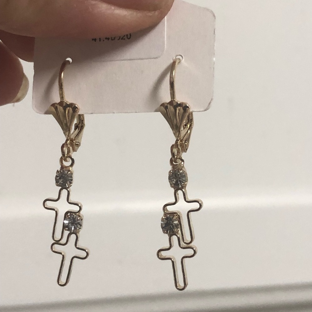 18k Gold Filled Cross Earrings - Picture 4 of 5